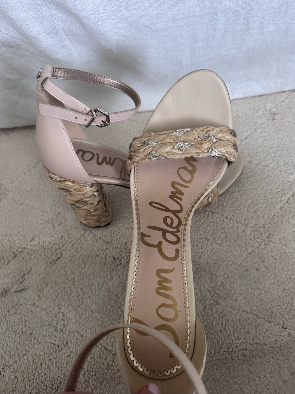 Sam Edelman Blush Braided Espadrille Block Heel Sandals